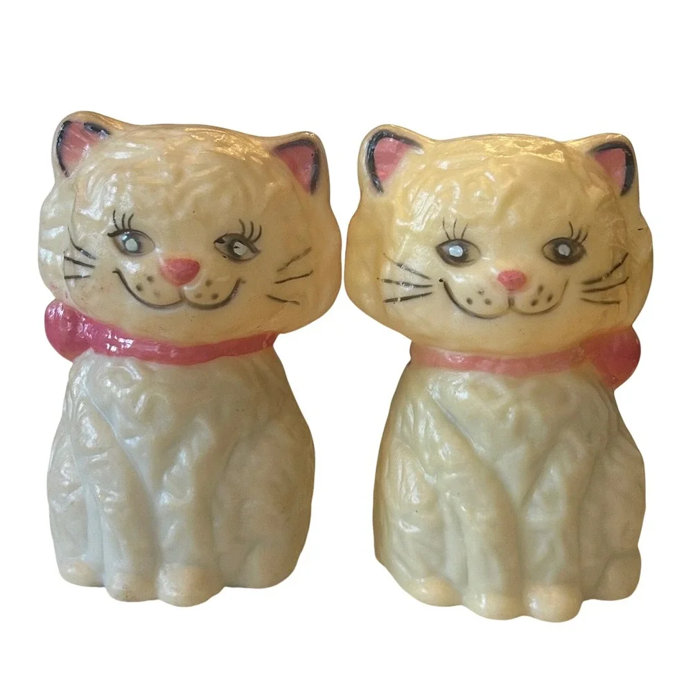 Vtg Kitty Cat Salt & Pepper Shakers Retro Plastic Set 1950's